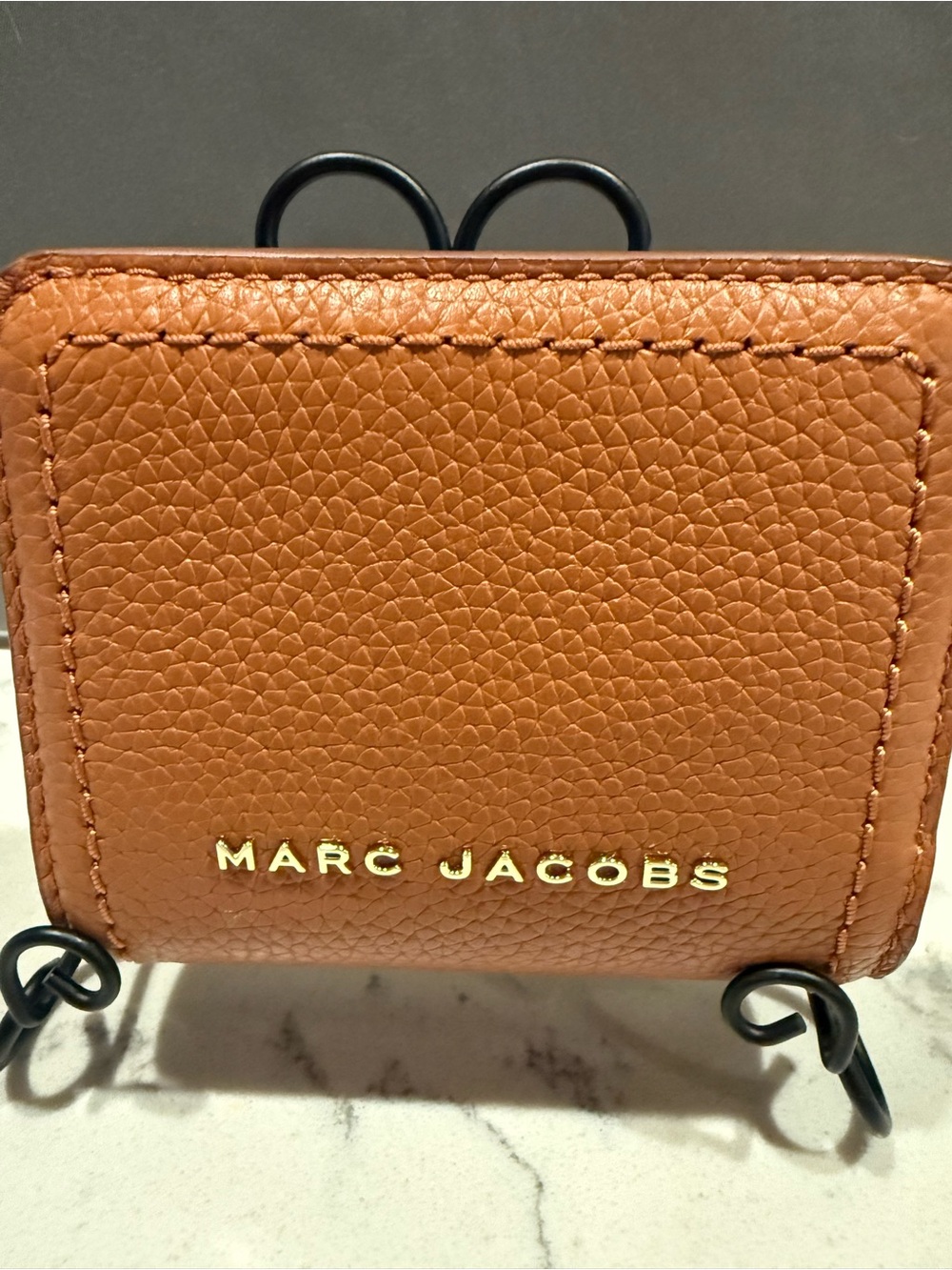 Marc Jacobs Cognac Pebbled Leather Card Case with Gold Logo